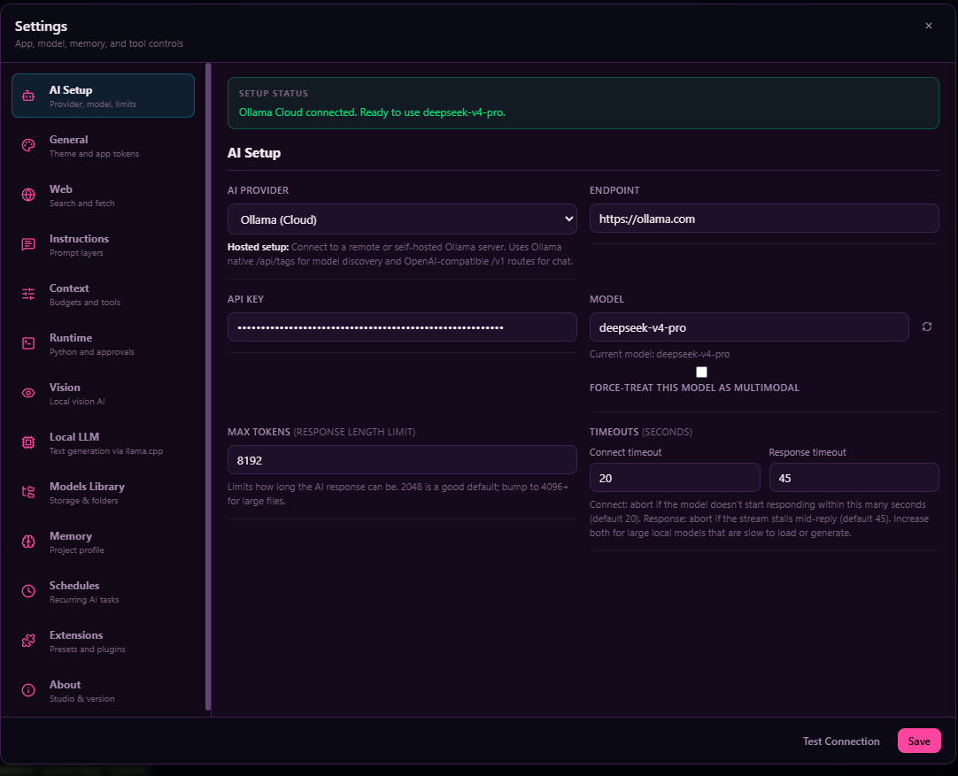 Project EV3RLY IDE settings — providers, runtime, memory, extensions